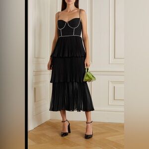 Diamante-embellished tiered chiffon midi dress